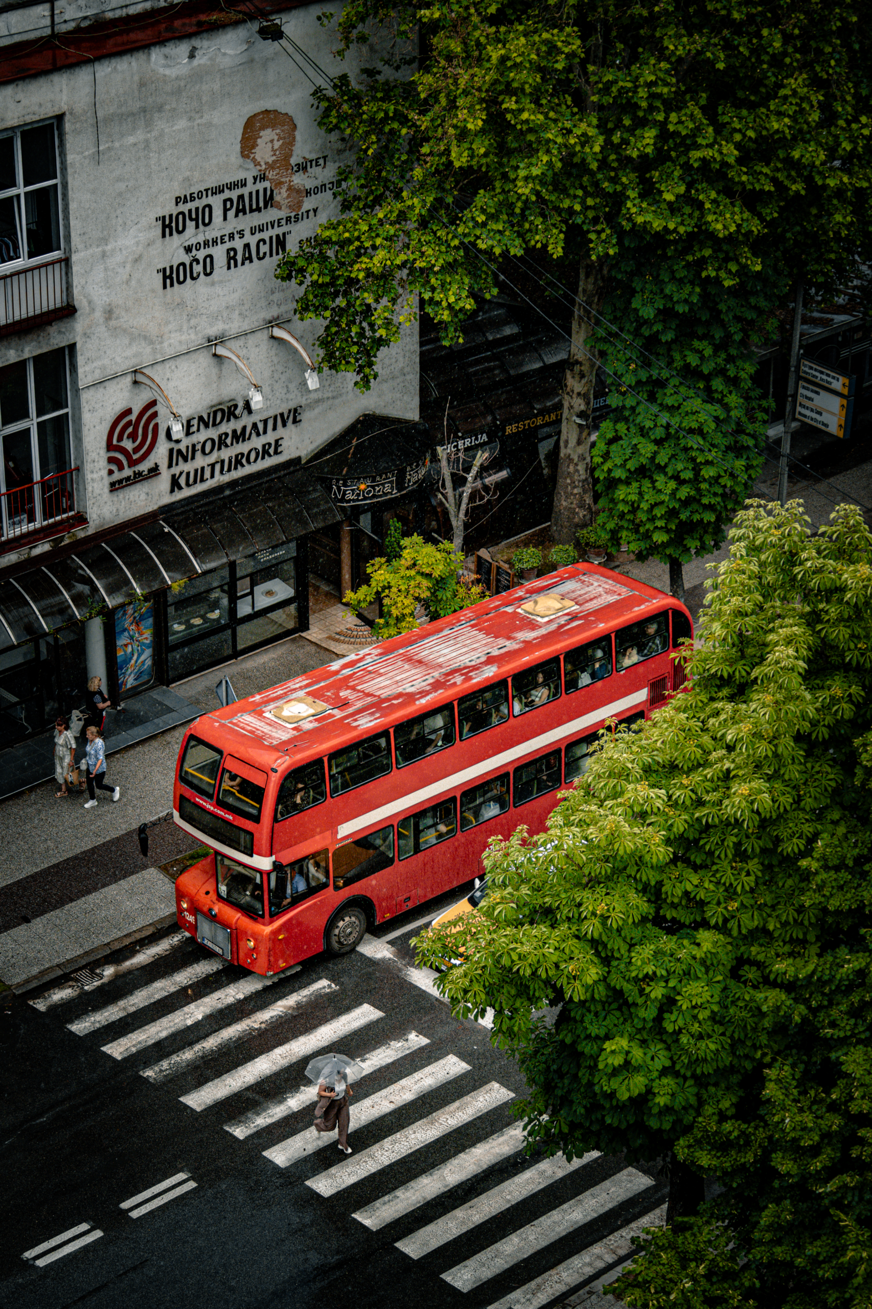 Bus in the rain — North Macedonia. Photograph by Karl Evans.